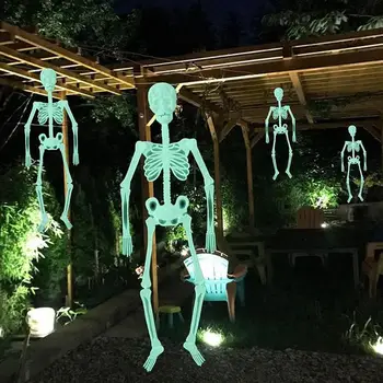 Украшение со светящимся скелетом на Хэллоуин, пластиковый скелет ужасов из костей, для украшения Дома с привидениями на кладбище на Хэллоуин