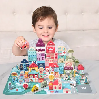 [Забавно] 100 шт./лот, деревянный строительный блок с крупными частицами, игрушки для городского движения, уличные блоки, развивающие игрушки, подарок на день рождения ребенка