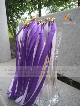 Бесплатная доставка- (50 шт./лот) Стиль фиолетовой и светло-фиолетовой свадебной ленты с золотым колокольчиком, ленты, закручивающиеся серпантином