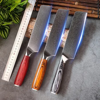 Кухонный Тесак шеф-повара из дамасской стали, Удобный Мясницкий нож с деревянной ручкой для разделки мяса, Бытовые ножи