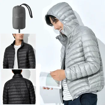 Новое зимнее пальто, мужские легкие куртки, упаковываемый пуховик, водонепроницаемые ветрозащитные дышащие пальто, Мужские толстовки на молнии