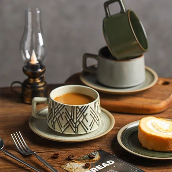 Кофейная чашка из керамики в японском стиле в стиле ретро, безопасная и полезная посуда для питья, креативная домашняя офисная послеобеденная чайная кружка и блюдце