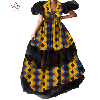 Женское платье с принтом в Африканском стиле, Базен, Riche, Большой Подол, Вечерние Платья для Женщин, V-образный Вырез, Пышные Рукава, Длинные Платья Макси, WY8433