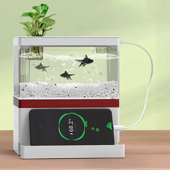 Креативный Аквариум с тропическими пресноводными гидропонными растениями, корзина для настольных мини-аквариумов с фильтром и светодиодной подсветкой для домашнего офиса