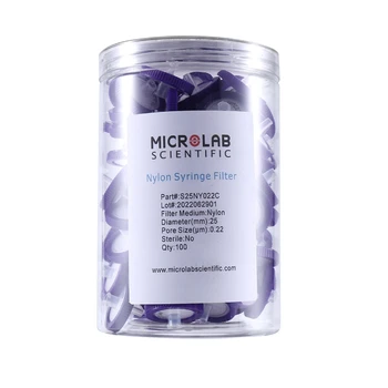 100 Упаковок мембранных фильтров для шприцев - Диаметр мембраны 25 мм, размер пор 0,22 Мкм Нейлон Фиолетовый