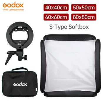 Профессиональный Рассеиватель Софтбокса для Фотостудии Godox 80x80 см + Кронштейн S-типа Bowens Holder Mount + Комплект сумок для вспышки камеры