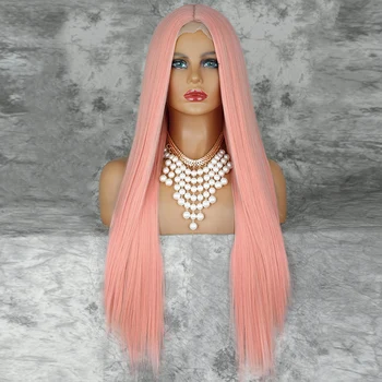 Синтетический Парик для Косплея AISI HIAR, Длинные Прямые светло-розовые Парики средней части для женщин, Светлые Черные Искусственные волосы для Ежедневного использования