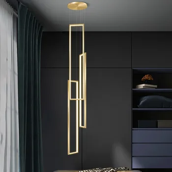 Современная светодиодная длинная люстра для лестницы, минималистичная креативная прямоугольная двухуровневая люстра для виллы, черные/золотые подвесные светильники для гостиной