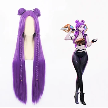 Парик для косплея HAIRJOY Lol KDA, длинные прямые фиолетовые парики из синтетических волос с 2 пучками