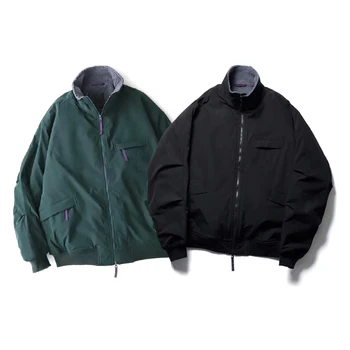 22AW Pler39S Японский Винтажный Воротник-стойка, Внутренняя Флисовая Функциональная Двусторонняя Куртка, Мужское Свободное Темно-Зеленое Черное Пальто