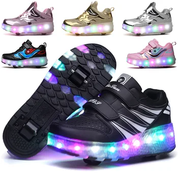 Детская обувь для катания на коньках Со светодиодной подсветкой, USB-зарядка, Кроссовки для роликовых коньков, Светящаяся Спортивная Повседневная обувь Для мальчиков и девочек, обувь для бега с подсветкой