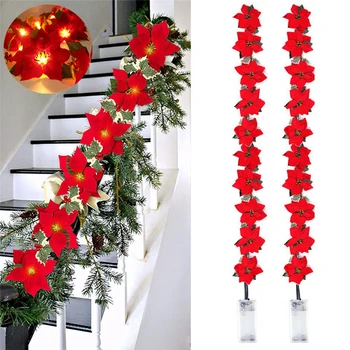moonlux 2 м Светодиодный Рождественский светильник, Гирлянда, Украшение в виде красного Цветка, Праздничные украшения из ткани 