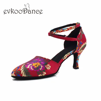 Evkoodance/ Женская обувь с цветочным рисунком для бальных латиноамериканских танцев, обувь для танцев на каблуке 7 см, zapatos de baile, Профессиональная обувь Evkoo-626