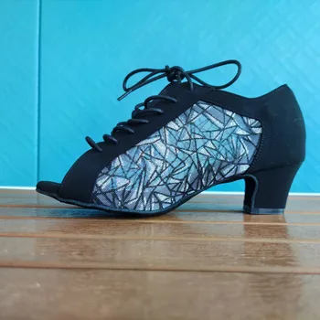 Профессиональная Женская обувь Для Танцев, Обувь Для Латиноамериканских Танцев из Нубука, Обувь для бальных Танцев, Женская Обувь для Латиноамериканских Танцев на каблуке 4,5 см, Танцевальная обувь на шнуровке