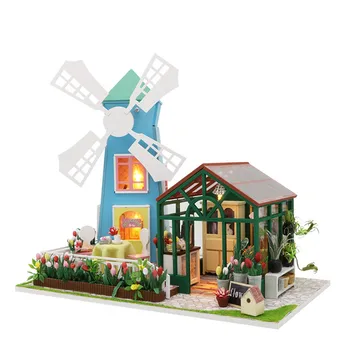 DIY Деревянный кукольный домик, Амстердамская мельница, Цветок, Миниатюрный Дом с мебелью, Кукольный дом, собранные игрушки для взрослых, подарки