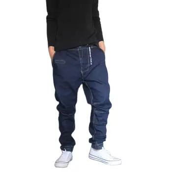 Джинсы-шаровары В Японском Стиле, Мужские Джинсовые брюки в стиле хип-хоп, Свободные Мешковатые Джинсовые брюки, легкая резинка, Большой Размер 28-36