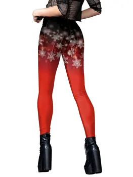 Рождественские Леггинсы для женщин с милым принтом снега, облегающие леггинсы для тренировок, Колготки, штаны для йоги, Костюм для Рождественской вечеринки