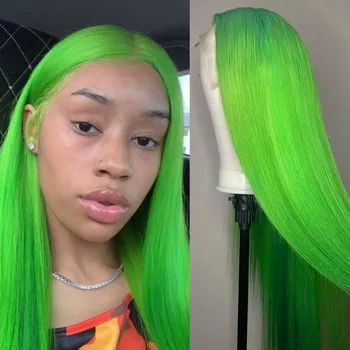 RONGDUOYI Парик из синтетических волос на кружеве, Женский парик зеленого цвета, Длинная Натуральная Прямая Средняя часть, Парики для Косплея, для костюмированной вечеринки