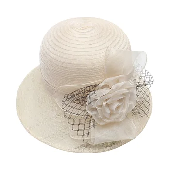 Женская церковная шляпа-чародейка из органзы, Складная цветочная шляпа-ведро с широкими полями, солнцезащитная шляпа-ведро для летнего пляжного чаепития