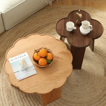Круглый деревянный журнальный столик для гостиной Простой современный диван Приставной столик Комбинация Роскошный Чайный столик в форме цветка Мебель для дома
