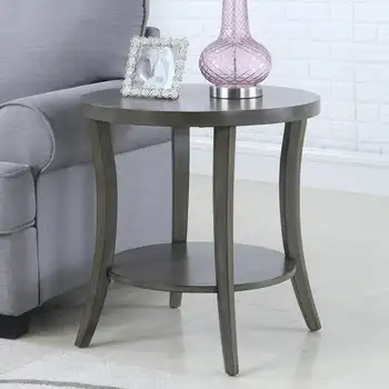 Современный Торцевой столик с Овальной Полкой Серого цвета