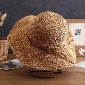 Простая Женская Солнцезащитная шляпа с широкими полями, гибкие Летние шляпы для женщин, Пляжная Панама, Соломенная шляпа-ведро с купольным переплетением, Женская шляпа-тент, Женские шляпы