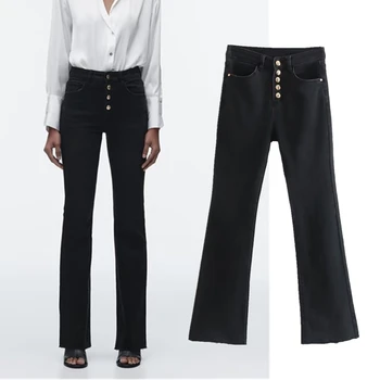 Jenny & Dave Черные джинсы-стрейч, женские модные джинсы с высоким воротом, Однобортные узкие джинсовые брюки
