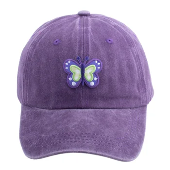Женская бейсболка с бабочкой, женская фиолетовая шляпа, простой хлопок, выстиранный 2023