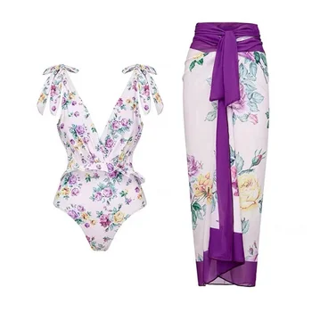 Простой модный монокини с принтом, сексуальный купальник фиолетового цвета в стиле Бохо, купальники для девочек, Женская повязка