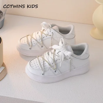 Детская обувь 2023 г., Весенние детские спортивные кроссовки для бега, модные брендовые дышащие белые туфли на мягкой подошве со стразами