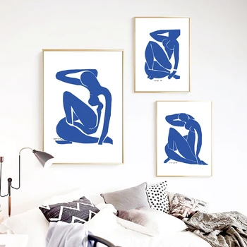 Французский художник-фовист на холсте, Минималистичный женский Плакат, Абстрактные синие ню, художественные принты, Настенные панно, декор для гостиной