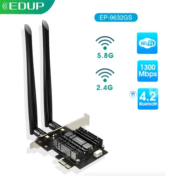 EDUP WiFi Адаптер 1300 Мбит/с Сетевая карта PCIE 5 ГГц и 2,4 ГГц Беспроводные адаптеры PCIE Bluetooth 4,2 с радиатором