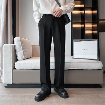 Белые, серые, черные костюмные брюки, мужские облегающие модные светские мужские модельные брюки, Корейские прямые брюки, Мужские офисные официальные брюки M-5XL