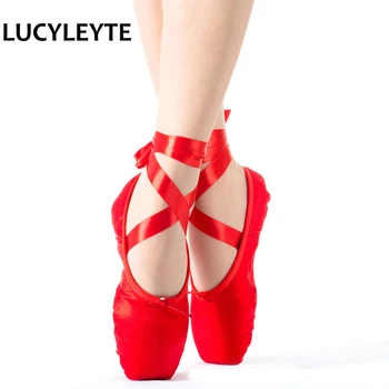 Размеры 28-43, LUCYLEYTE, высококачественные женские усовершенствованные балетные туфли на пуантах для танцев с лентами, женские кроссовки zapatos de baile