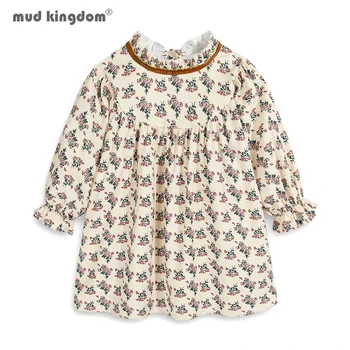 Mudkingdom/ платья с длинными рукавами для маленьких девочек, модные повседневные платья с расклешенными рукавами и цветочным принтом, детская одежда, весна-осень