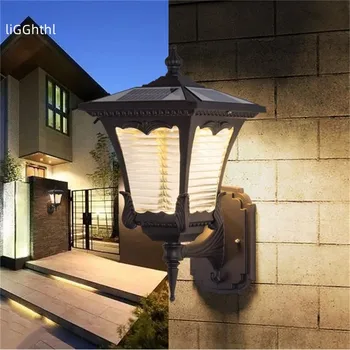 Уличный настенный светильник Солнечный Современный Водонепроницаемый светодиодный настенный светильник для патио Для крыльца Балкона Внутреннего двора Виллы Прохода