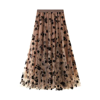 Юбка для девочек, лето 2023, Модная детская юбка-трапеция средней длины с сетчатой вышивкой, Повседневная универсальная плиссированная юбка для подростков
