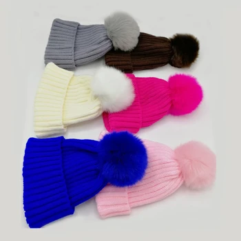 Новые Модные детские утепленные ветрозащитные шапки с помпонами для девочек и мальчиков, Теплая зимняя вязаная шапка для катания на лыжах, Милая детская шапочка-бини