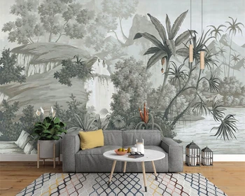 Изготовленные на заказ обои Европейская черно-белая ручная роспись тропический лес банановая пальма диван ТВ Настенная роспись фон 3D обои гобелен