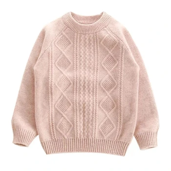 Детская одежда, кашемировый свитер для девочек, теплый пуловер с круглым вырезом, однотонный осенне-зимний детский вязаный свитер