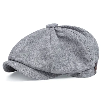 2022 new men's linen octagon Newsboy Hat Outdoor casual versatile beret mens hat ゴルフキャップ beret кепки мужские стильные