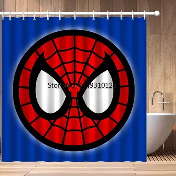Занавески для душа с Мультяшным Человеком-пауком 2023 года, Ткань для штор для ванной Комнаты, Водонепроницаемый полиэстер, Синие Шторы для ванны с крючками Disney Decor