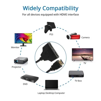 HDMI разветвитель Кабель Мужской 1080P V1.4 2 Двухпортовый 1-2-полосный совместимый разветвитель Кабель-адаптер для HDTV HD, LED, LCD, TV 30 см