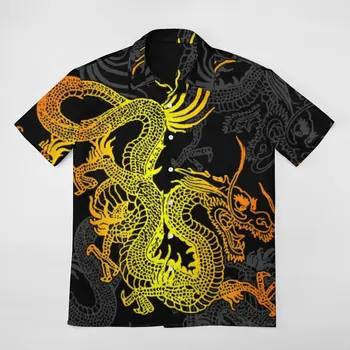 Рубашка с короткими рукавами Золотой китайский дракон Pattern_45558335 Топ, футболка, брючное платье, винтажный забавный дизайн, размер США