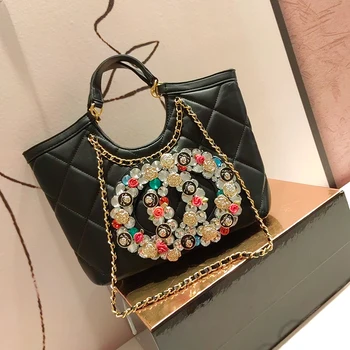 Женские сумки-тоут из мягкой кожи, Дизайнерская роскошная сумка с бриллиантами, женская сумка-мессенджер на цепочке, Bolsas De Mujer