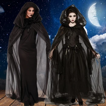Женский костюм для косплея на Хэллоуин, форма ведьмы, дьявола, вампира, черное длинное платье, костюм для вечеринки 