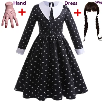 Костюм среды для девочек 3-12 лет, Готическое черное платье для девочек, Костюм на Хэллоуин для Карнавальной вечеринки, Платье для Косплея
