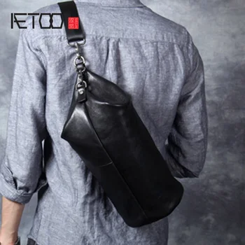 AETOO Personality, повседневная сумка через плечо из воловьей кожи, мужская кожаная сумка-цилиндр