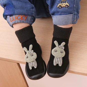 Детские зимние носки от 0 до 4 лет, Обувь из плюшевой теплой ткани для пола, Мягкая подошва, противоскользящая и морозостойкая