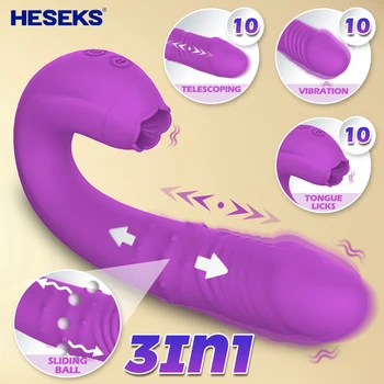 Секс-игрушки HESEKS 3в1 для женщин, Стимулятор для лизания точки G, Клитора, Фаллоимитатор с языком, Вибратор, Игрушки Для Секса для взрослых, Женский Мастурбатор
